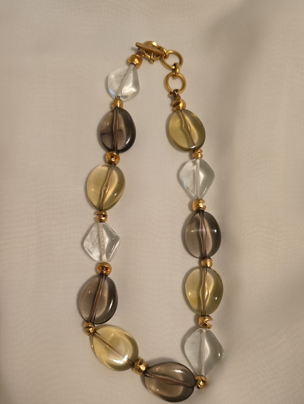 Gold Bead Smoky, Clear and Pale Yellow Necklace